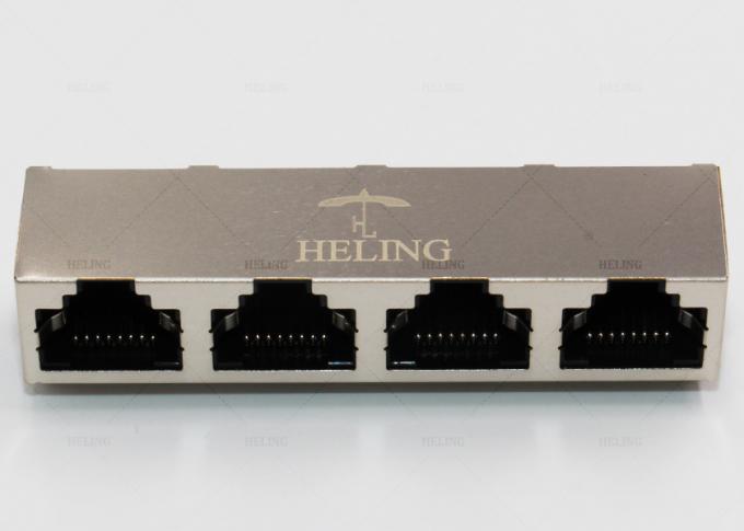 أربعة منافذ غيج RJ45 رابط متعدد 1 × 4 R / A حق زاوية RoHS شكوى